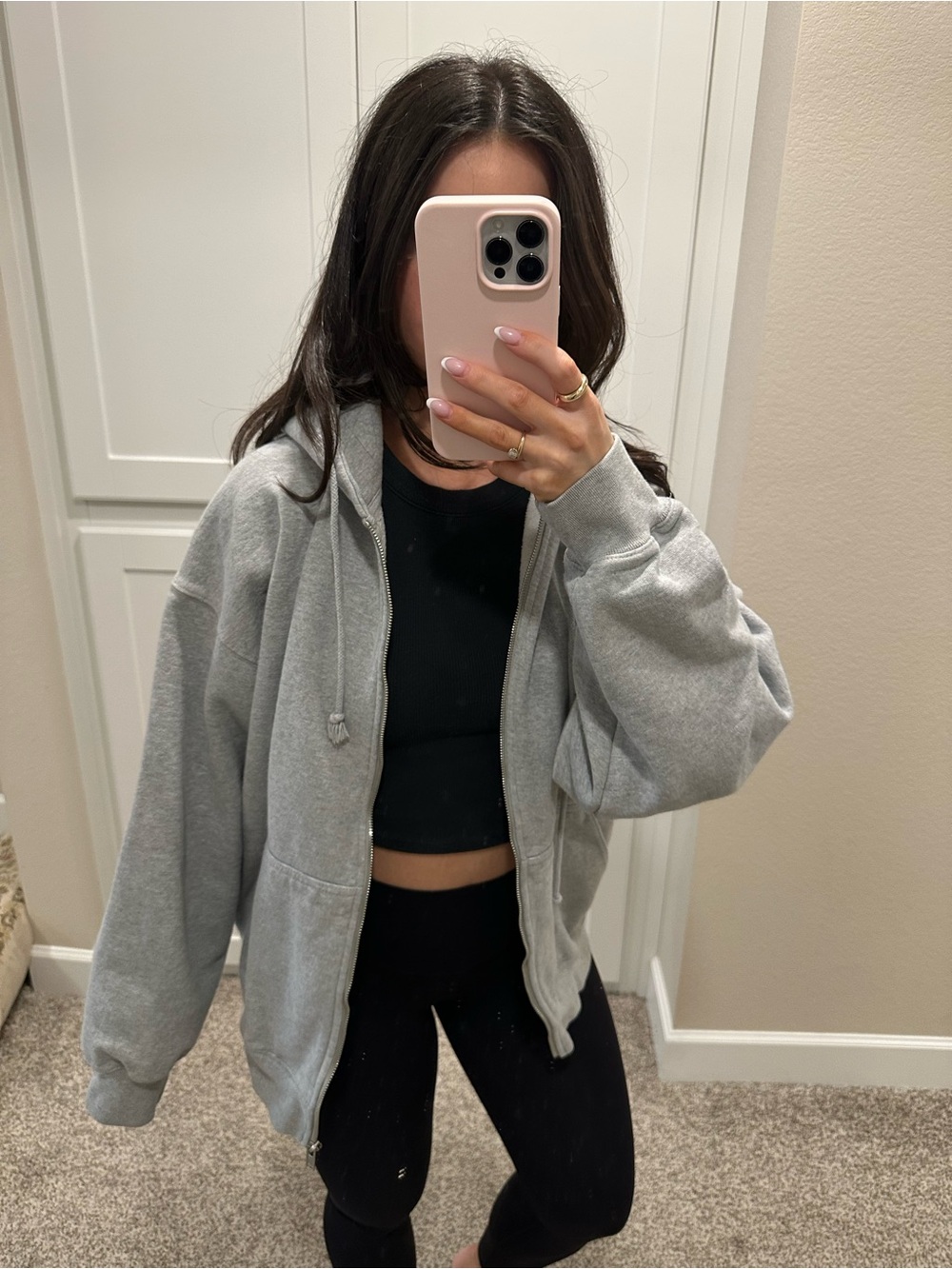 Brandy Melville Light Gray Full-Zip Hoodie